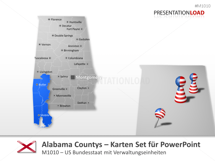 PowerPoint Landkarte Alabama Counties (USA) PresentationLoad