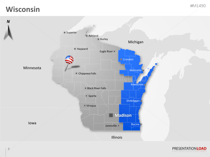 PowerPoint Map Wisconsin Counties (USA) | PresentationLoad