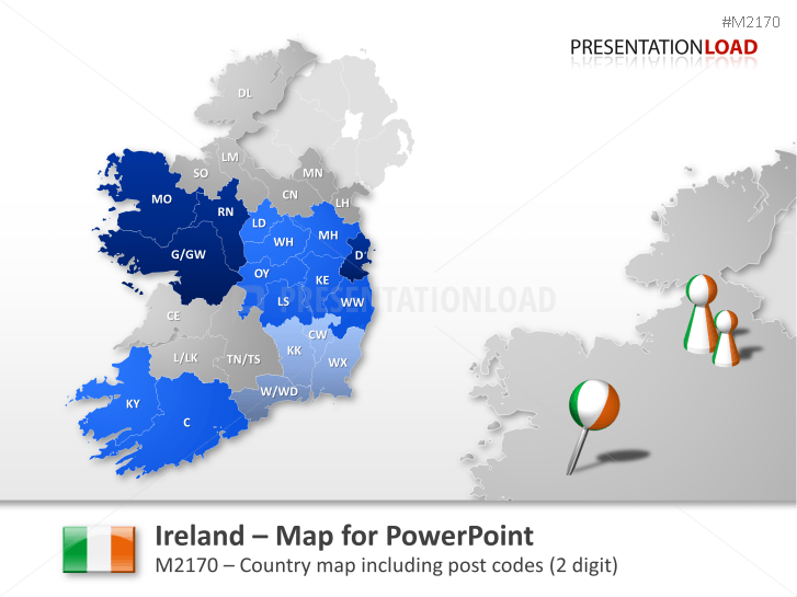 PowerPoint Map Ireland with ZIP (2 Digits) PresentationLoad