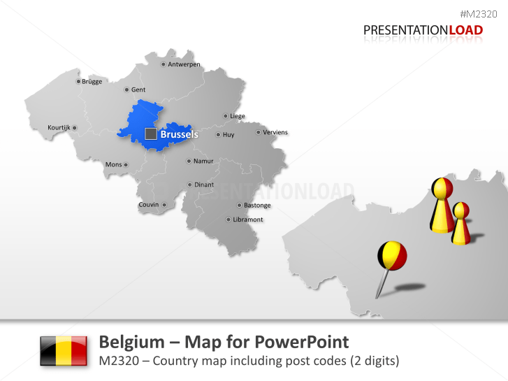 Brussels Postal Code Map Powerpoint Map Belgium (Europe) With Zip (2 Digits) | Presentationload