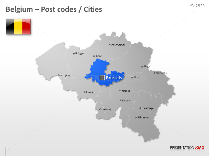 PowerPoint Map Belgium (Europe) with ZIP (2 Digits) PresentationLoad