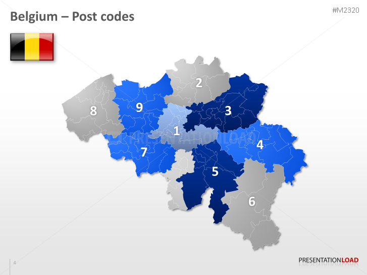 Belgium Postal Code Map Powerpoint Map Belgium (Europe) With Zip (2 Digits) | Presentationload