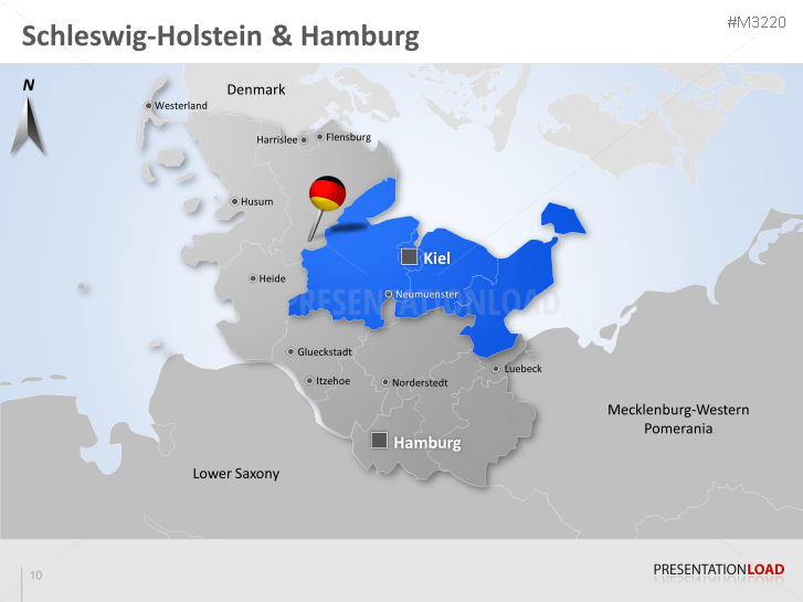 PowerPoint Map Schleswig-Holstein / Hamburg (Germany) | PresentationLoad