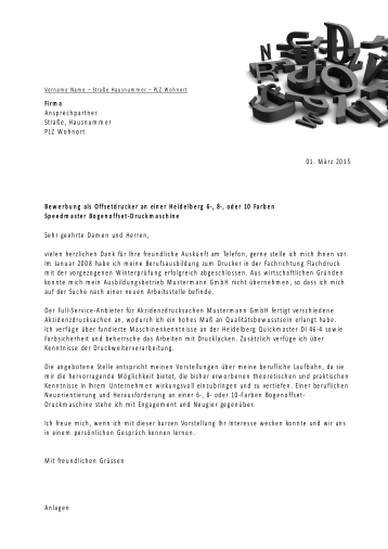 Bewerbungsvorlagen für Druckberufe