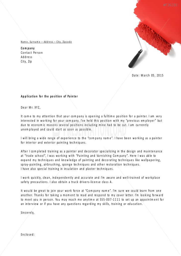 Sample Cover Letter For Painter Position